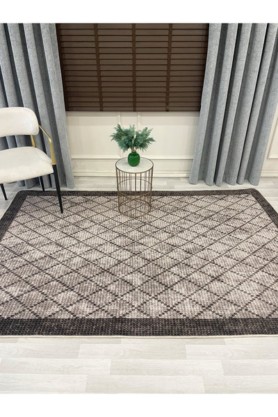 GREEN-BROWN Jute Sisal Look Bordered Non-Slip Base Runner Rug