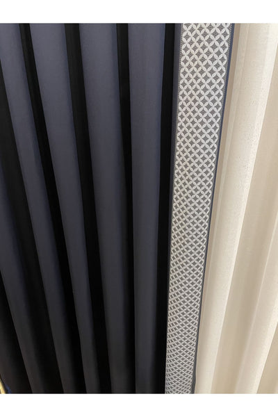 Panel Pattern Jacquard 1/3 Dense Pleat Blackout Curtain - Anthracite Gray - Gold Border