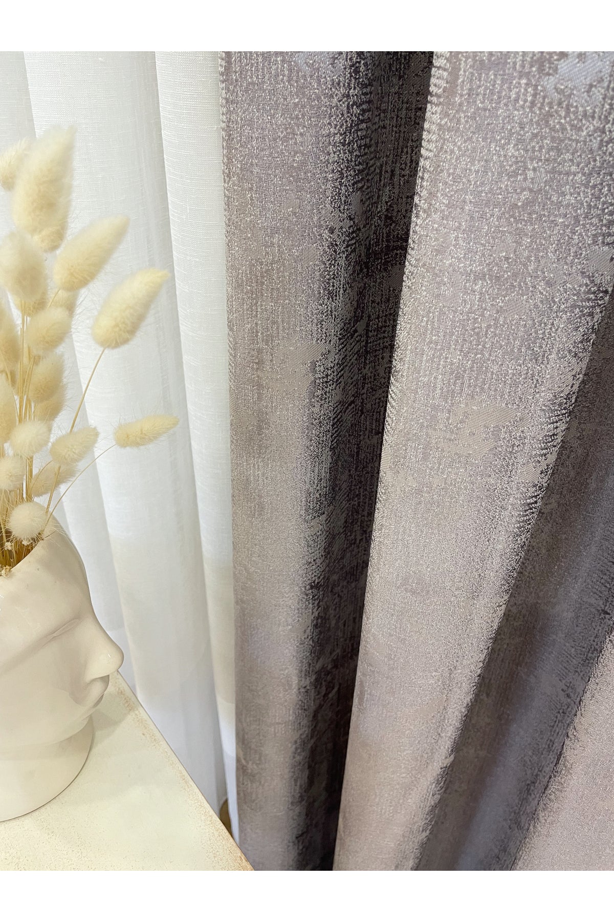 Gray - Mink - Jacquard Self-Patterned 1/3 Pleated Blackout Curtain