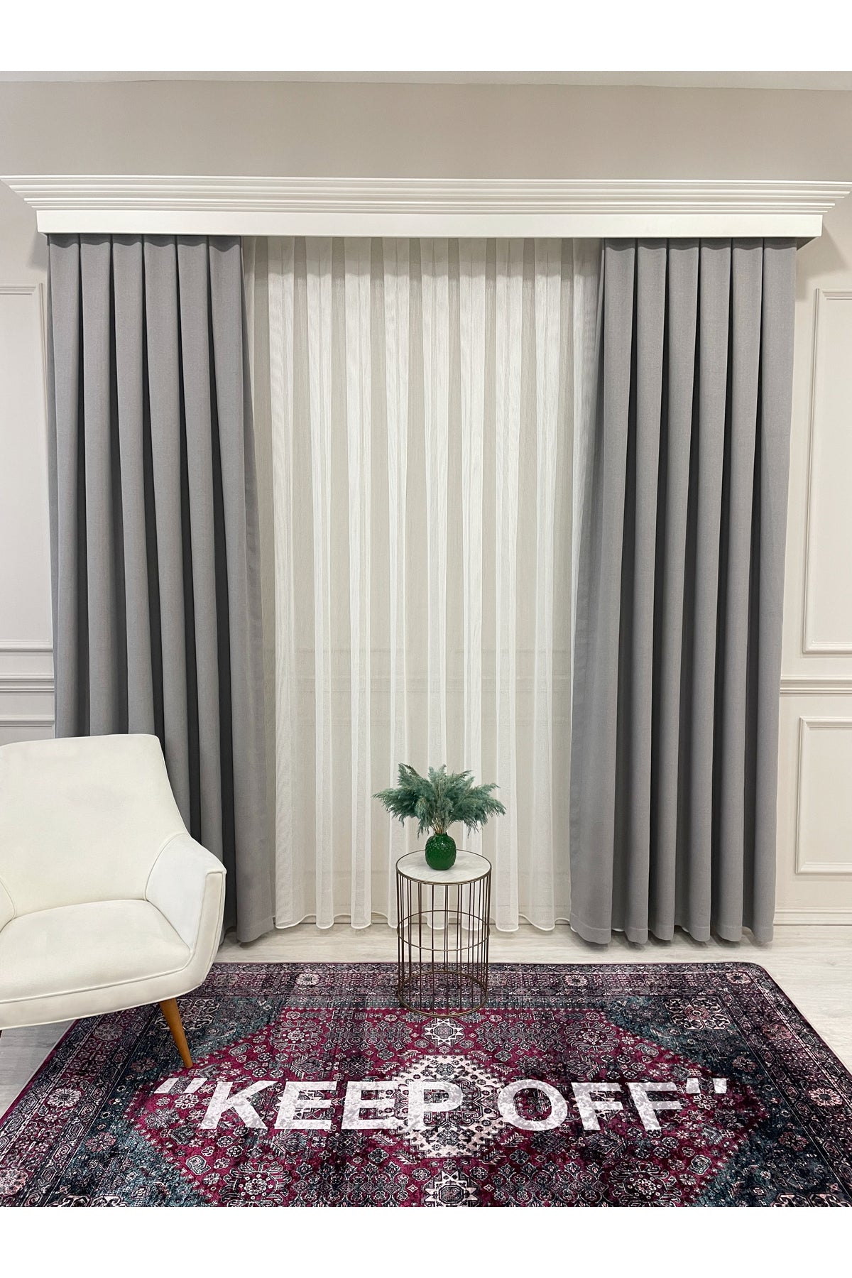 Stone Grey 1/3 Tight Pleat Linen-Look Blackout Curtain