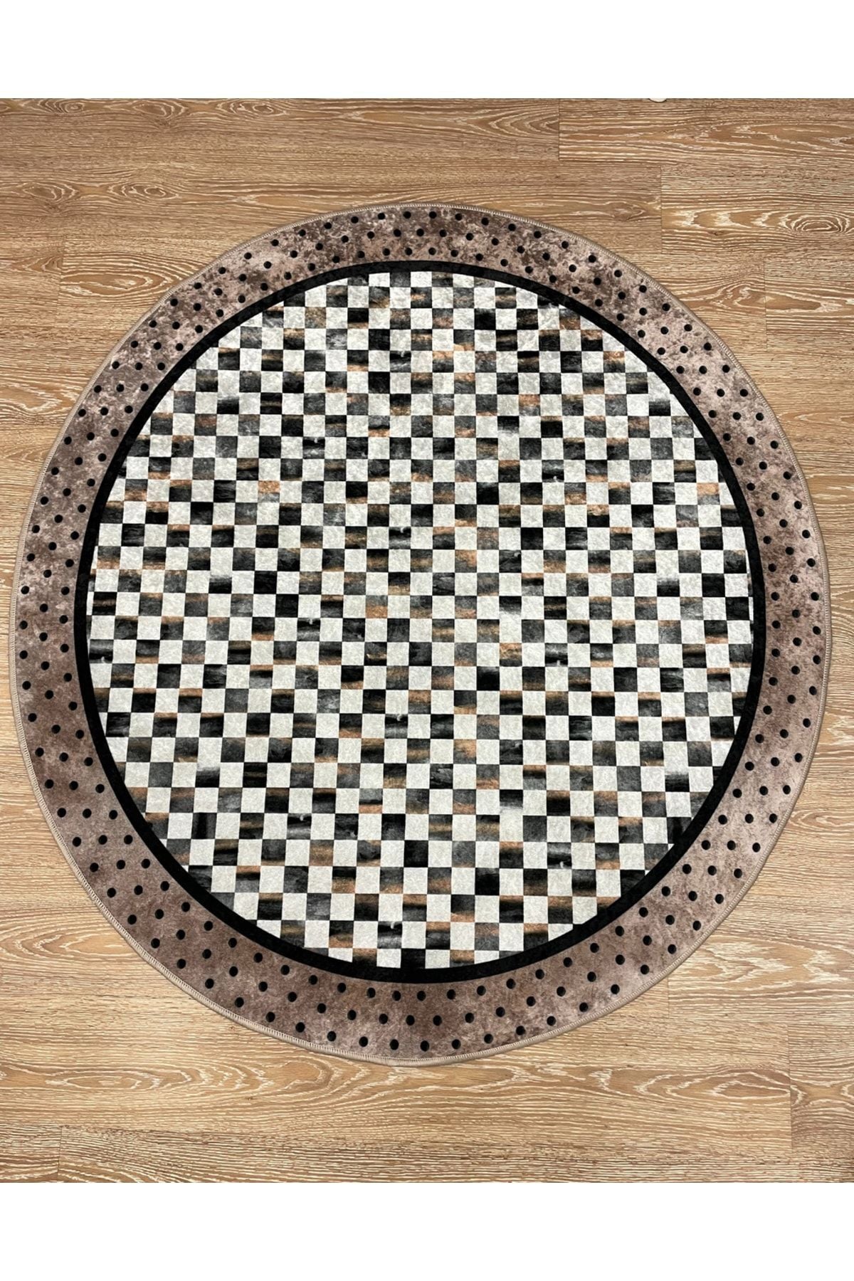 Robert Diamond Pattern Fringeless Round Rug - Brown