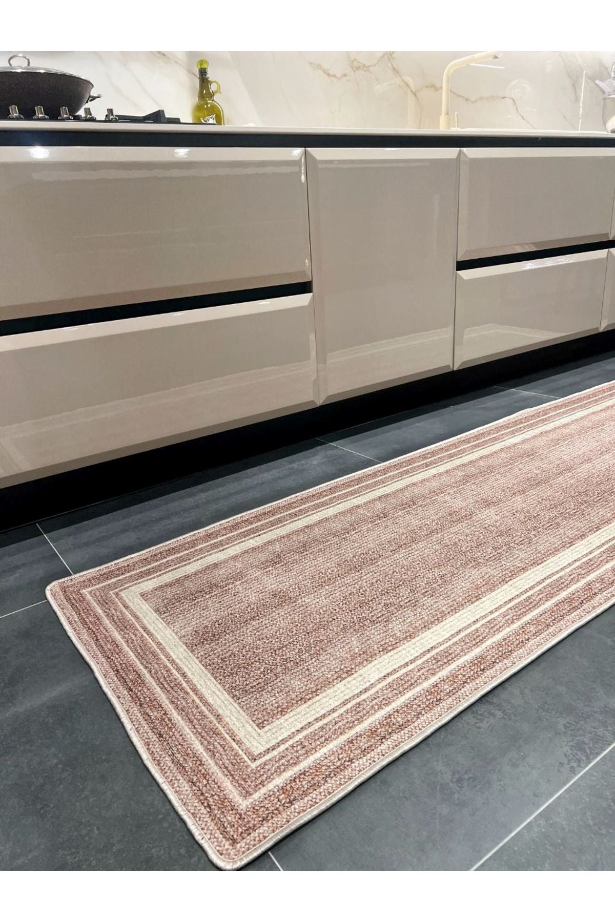 Jute-Pattern Kitchen Rug, Woven-Base Flat Rug
