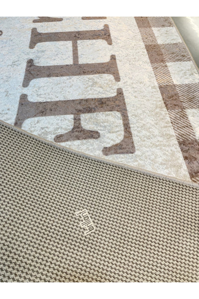 Beige Black Kitchen Latex Leather Base Kitchen Rug