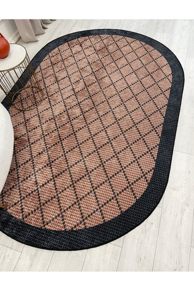 GREEN-BROWN Jute Sisal Look Bordered Non-Slip Base Runner Rug