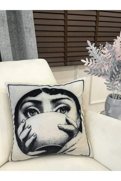 Light Gray Fornasetti Lina Cavalieri Face-Themed Throw Pillow Cover 45x45