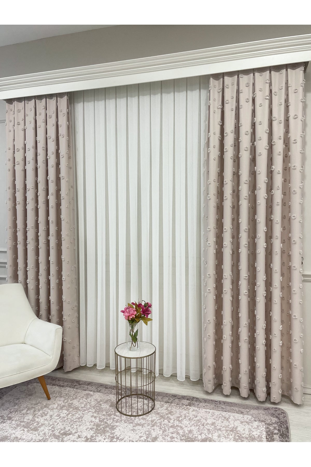 Blue Children's Room Pompom Puffy Blackout Curtain 1/3 Dense Pleating