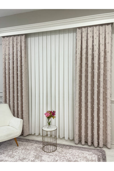 Blue Children's Room Pompom Puffy Blackout Curtain 1/3 Dense Pleating