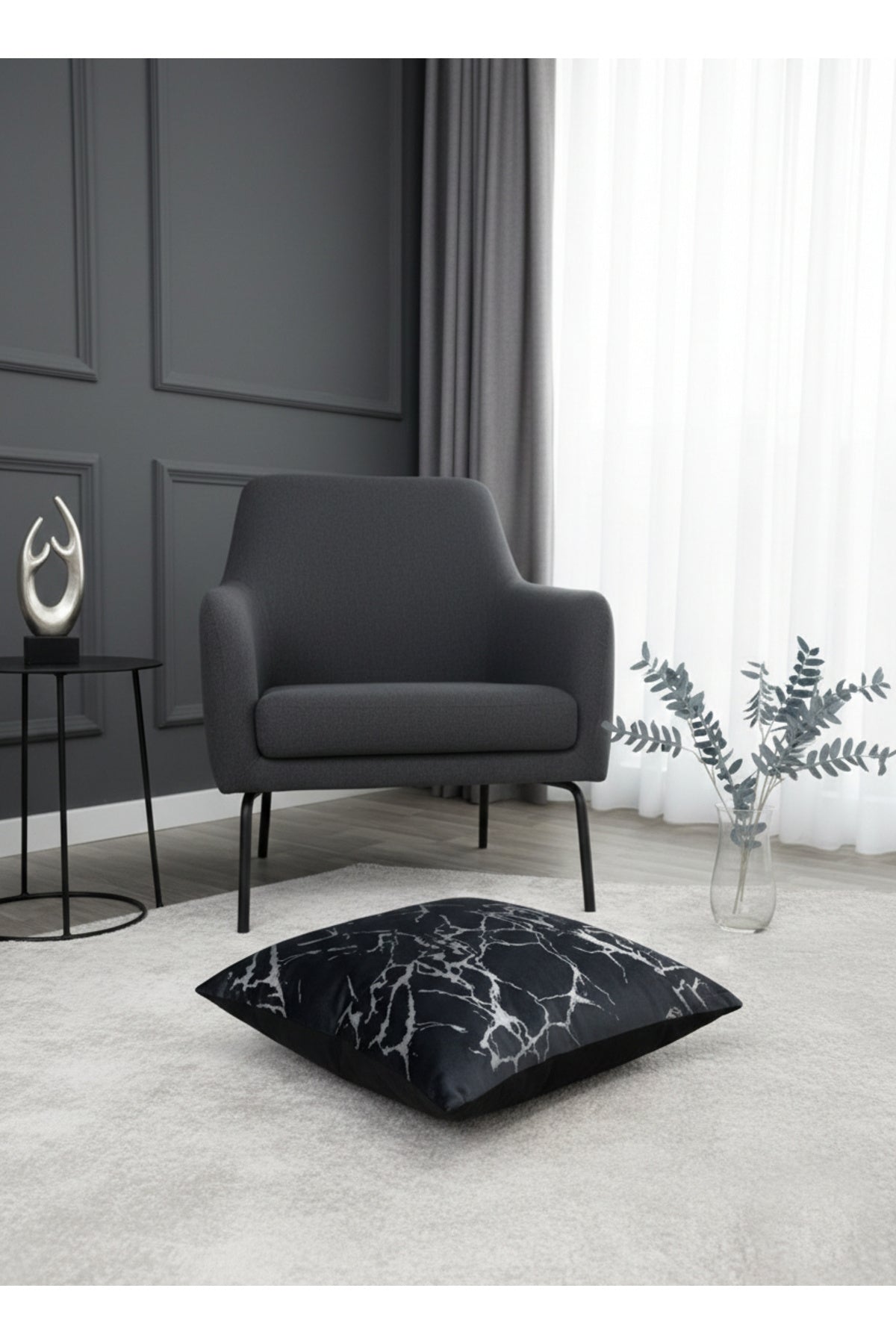 Set of 2 Velvet Throw Pillow Covers Ecru-Silver Foil (45X45)