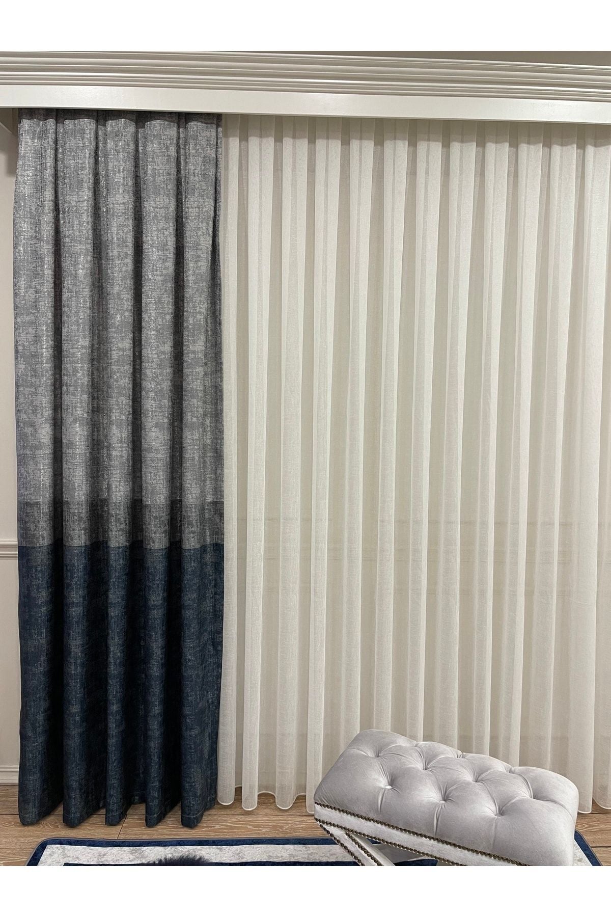 Linen Base Modern Striped Pattern 1/2.50 Pleated Blackout Curtain