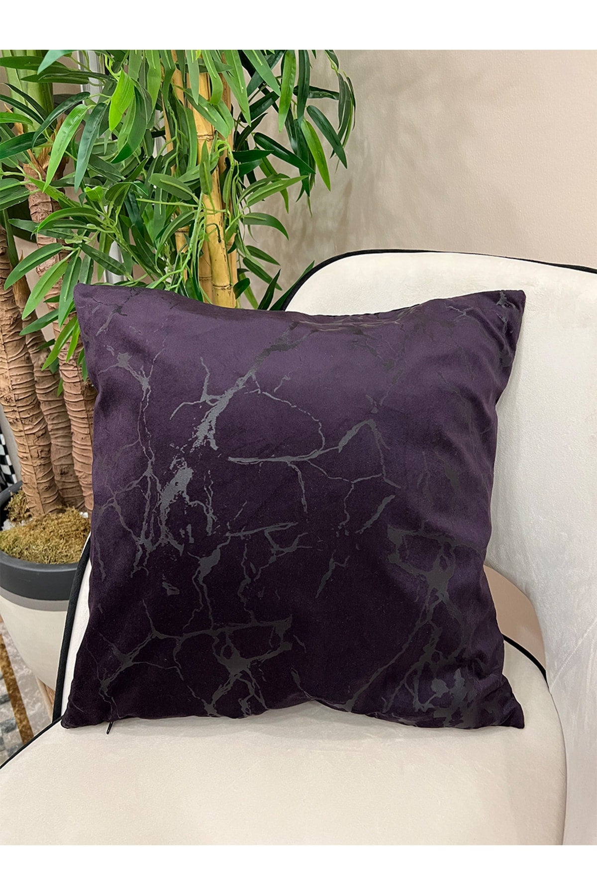 Set of 2 Velvet Throw Pillow Covers Ecru-Silver Foil (45X45)