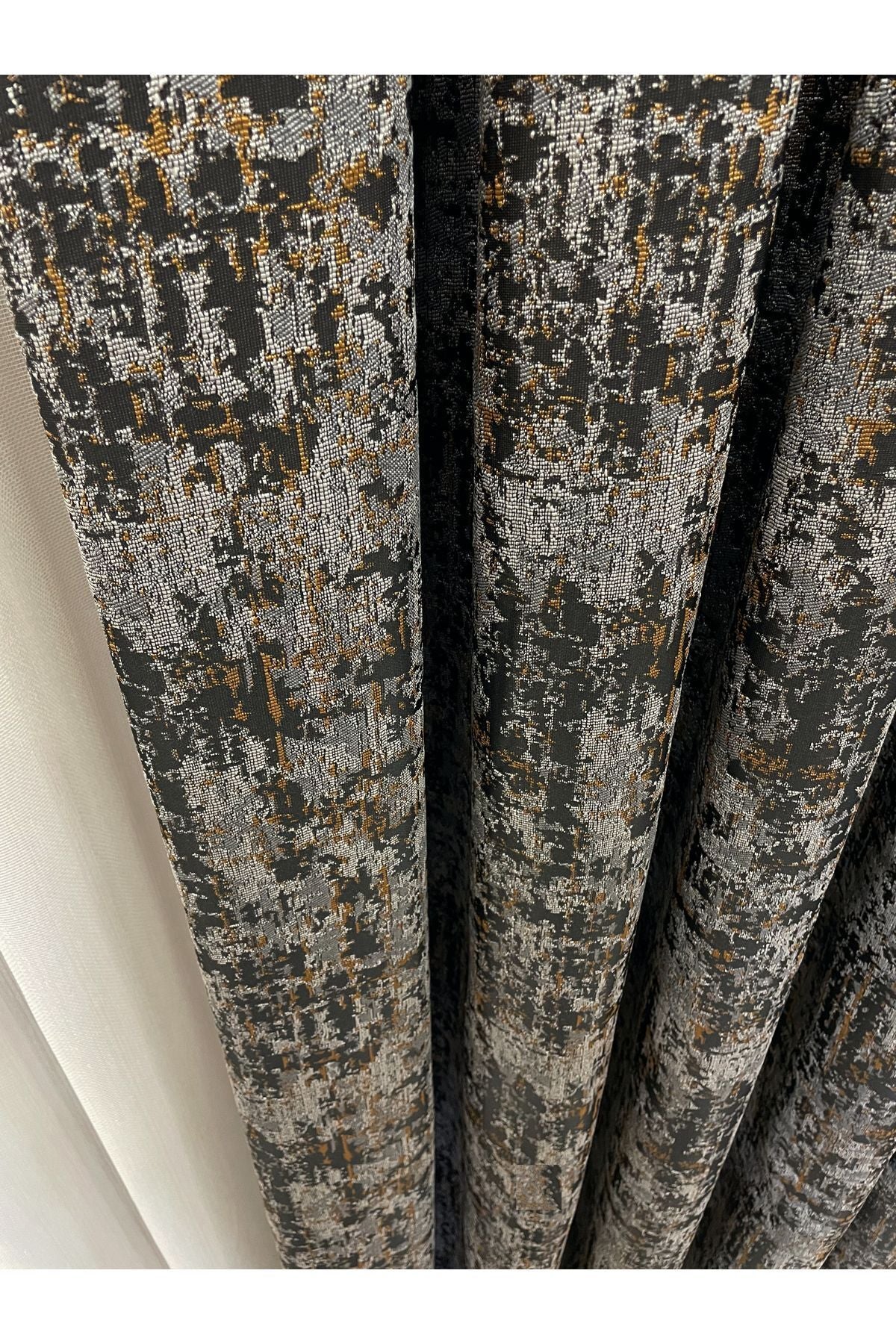 Orange - Brown Abstract Pattern 1/3 Tight Pleat Jacquard Woven Blackout Curtain