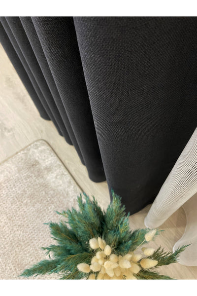 Stone Grey 1/3 Tight Pleat Linen-Look Blackout Curtain