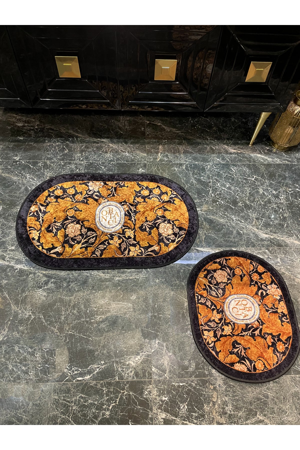 2 li Çiçek Desenli 60x100 - 60x50 Botanic Lateks Taban Banyo Paspas