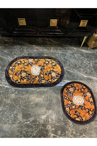 2 li Çiçek Desenli 60x100 - 60x50 Botanic Lateks Taban Banyo Paspas