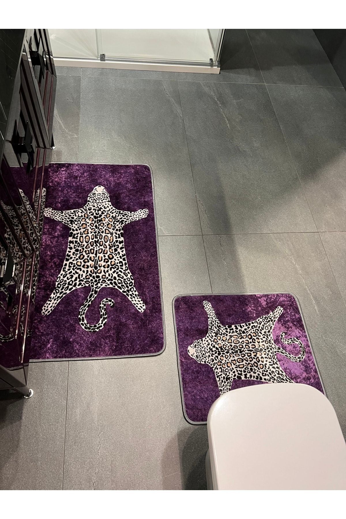 Set of 2 Leopard Print 60x100 - 60x50 Bathroom Rugs - Fuchsia