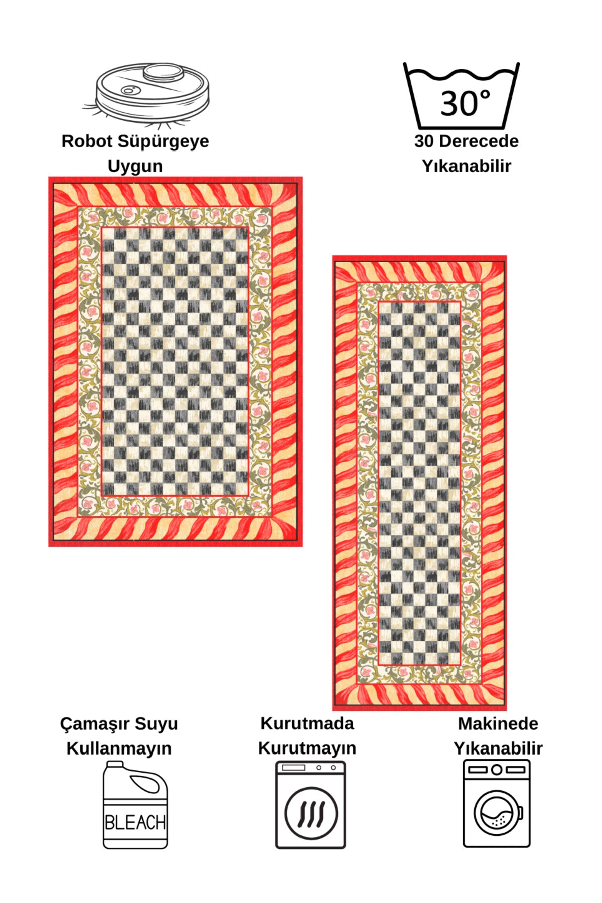 Pink - Mackenzie Style Checkered Kitchen Entryway Runner Rug