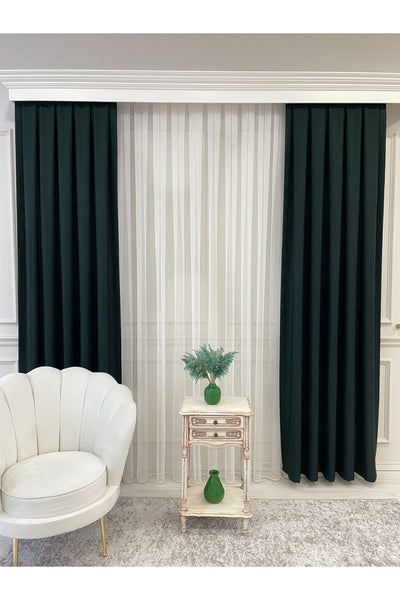 Dark Green - Jacquard Self-Patterned 1/2.5 Pleated Blackout Curtain