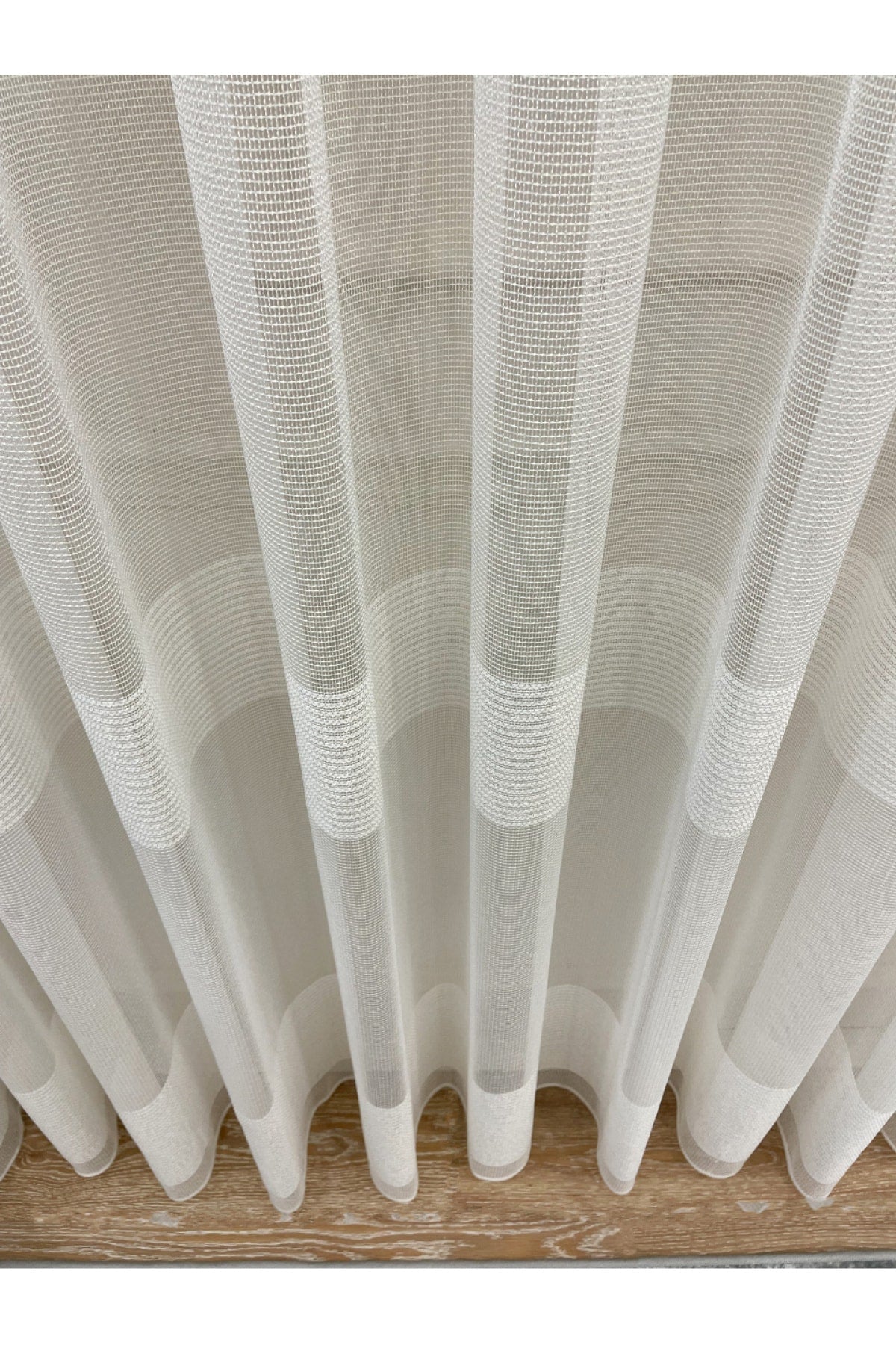 Modern 2-Row Banded Chainmail Look 1/2.5 Pleat - Ecru - Cream Sheer Curtain