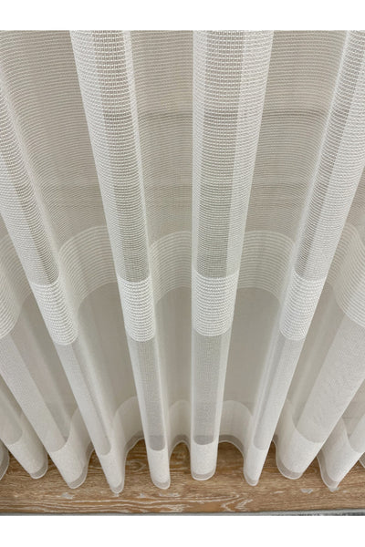 Modern 2-Row Banded Chainmail Look 1/2.5 Pleat - Ecru - Cream Sheer Curtain