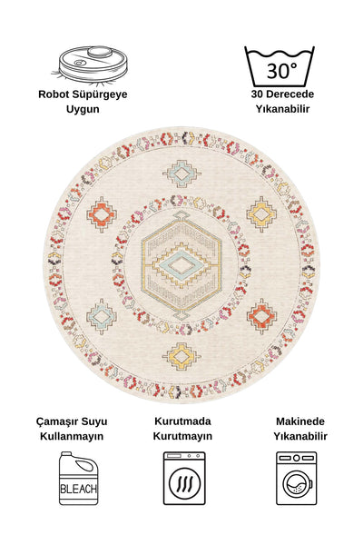 BEIGE Ethnic Kilim Pattern Non-Slip Base Rug