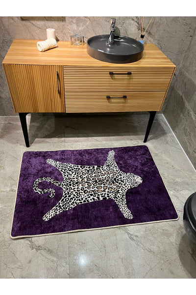 Leopard Pattern Washable 60x100 Single Bath Mat - Purple