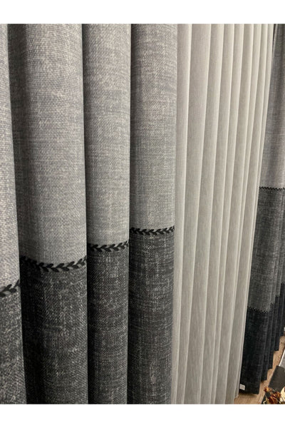 Linen-Look Knit Detail Patterned 1/2.50 Pleated Blackout Curtain