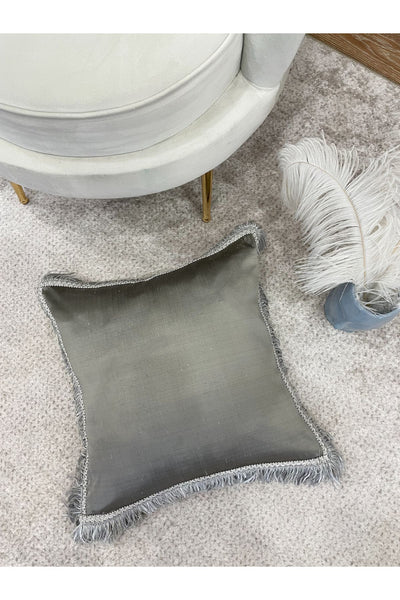 İthal Ipek (silk) Kırlent Yastık Kılıfı Kordonlu 45X45 GRİ