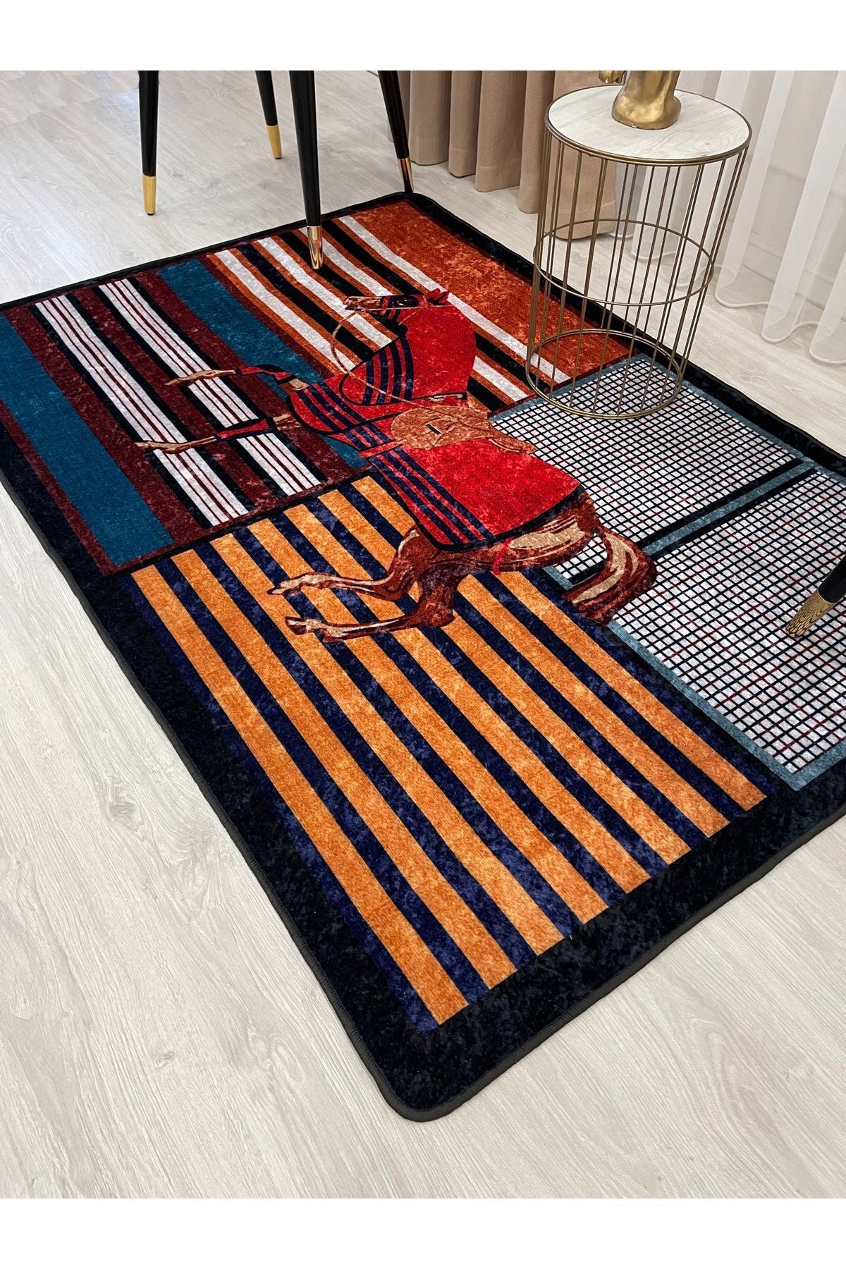 Multicolor Horse Print Latex Leather Rug