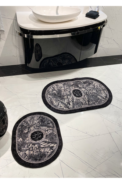 2-Piece Floral Pattern 60x100 - 60x50 Lucky Latex-Backed Bath Mat Set