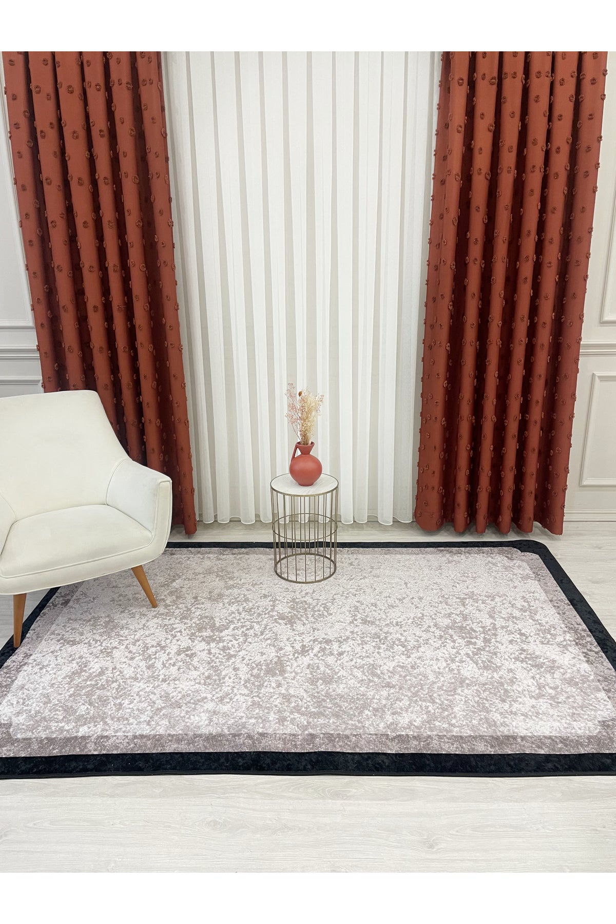 BEIGE-BLACK Framed Border Modern Pattern Latex Base Rug