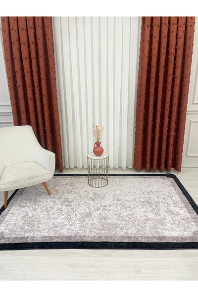 BEIGE-BLACK Framed Border Modern Pattern Latex Base Rug