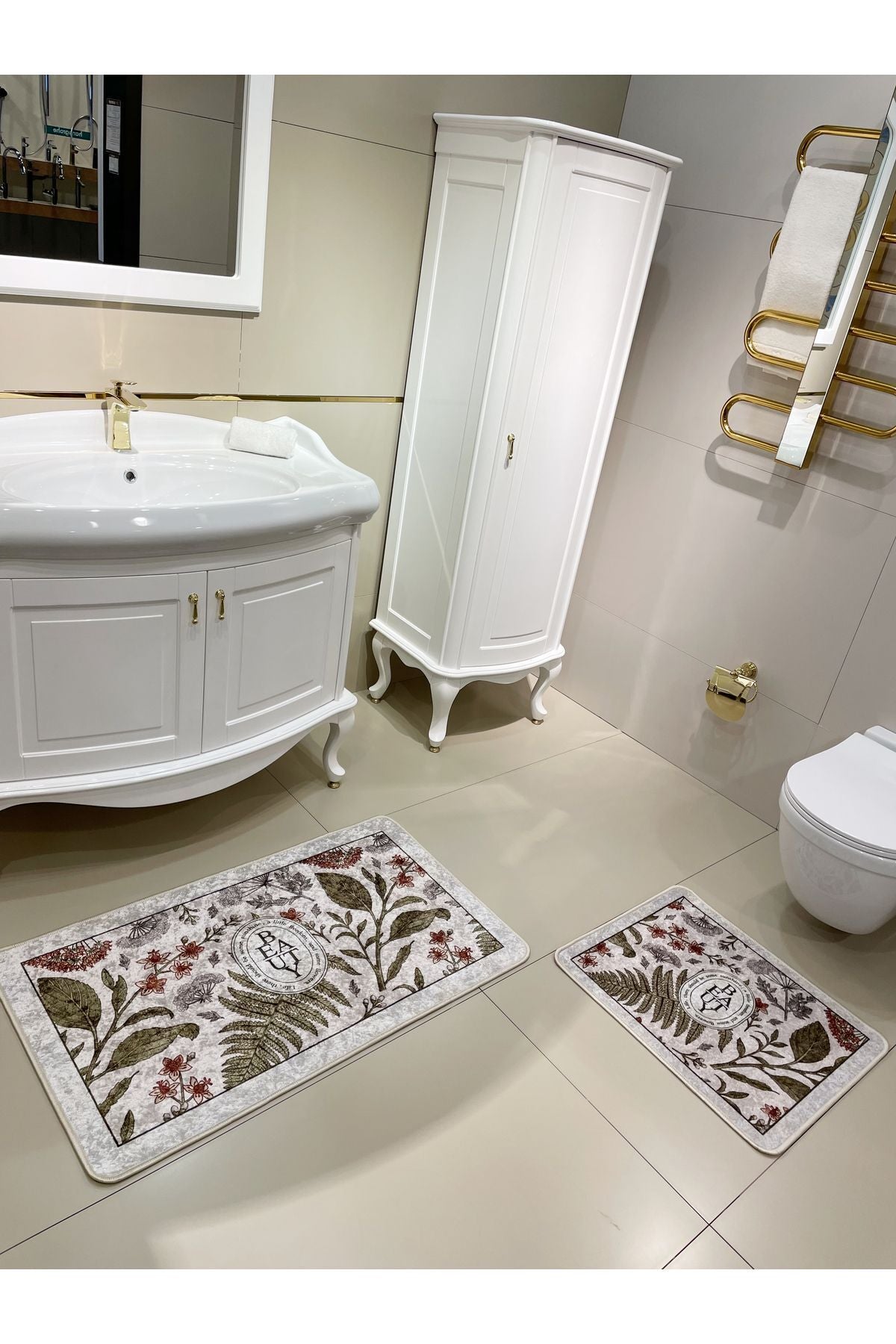 2-Piece Floral Pattern 60x100 - 60x50 Beauty Latex-Backed Bath Mat Set