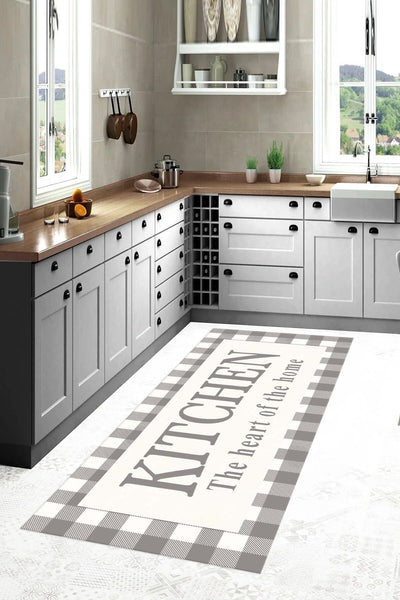 Beige Black Kitchen Latex Leather Base Kitchen Rug