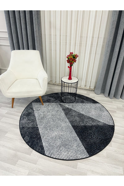 Gray Geometric Pattern Non-Slip Base Runner Rug
