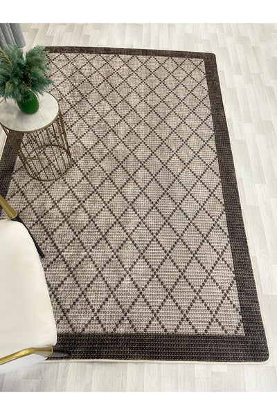 GREEN-BROWN Jute Sisal Look Bordered Non-Slip Base Runner Rug