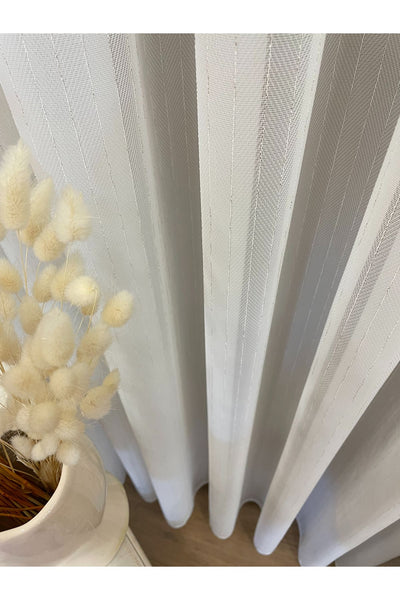 Ecru Pearl Shimmer Self-Striped 1/3 Dense Pleated Sheer Curtain