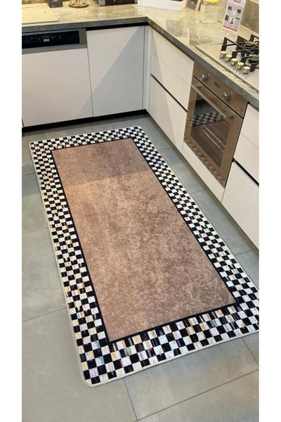 Checkered Non-Slip Base Washable Kitchen Runner Rug