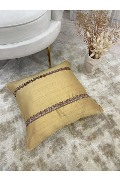 %100 Imported Silk Cushion Cover with Cord (45X45) (Gold Color)
