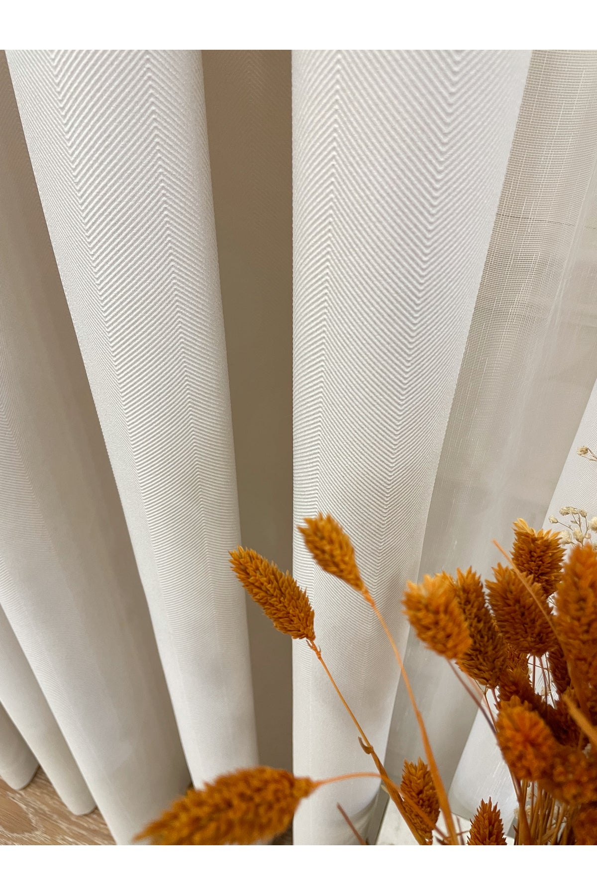 Heathered Milky Brown Linen-Look 1/3 Dense Pleated Blackout Curtain
