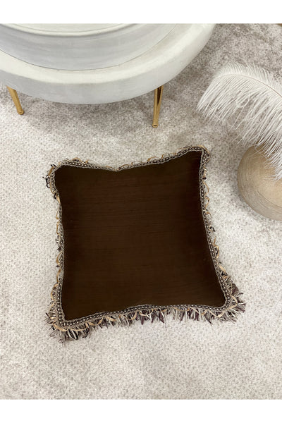 İthal Ipek (silk) Kırlent Yastık Kılıfı Kordonlu 45X45 KOYUKAHVE