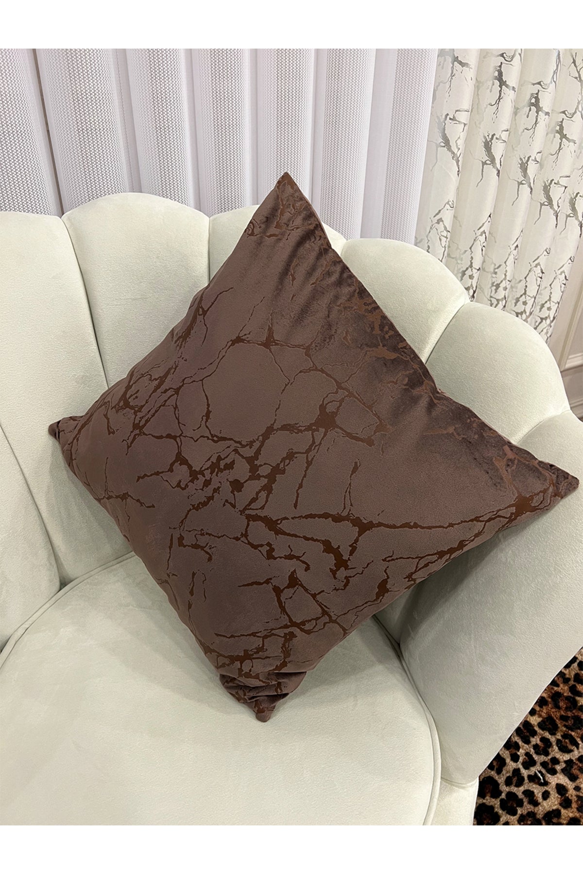 Set of 2 Velvet Throw Pillow Covers Ecru-Silver Foil (45X45)