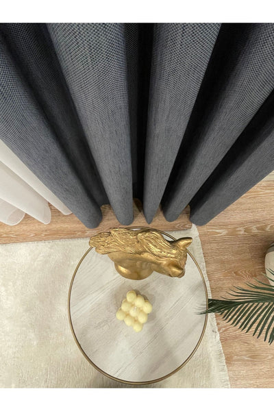 Jacquard Pattern on Blackout 1/2.50 Standard Pleated Blackout Curtain Dark Gray - Smoke