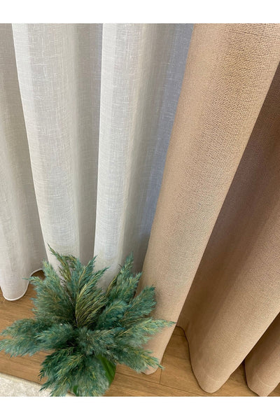 Stone Grey 1/3 Tight Pleat Linen-Look Blackout Curtain