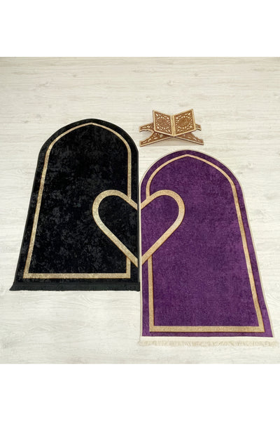 2-Piece Double Prayer Rug Set Size 75x125 BLACK - PURPLE
