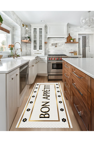 Bon Appetit Honeycomb Ecru Kitchen Runner Rug