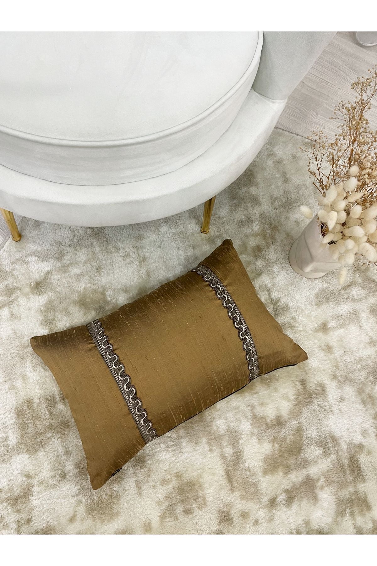 Imported Silk Cushion Pillow Cover with Cord (30x50) (Gold Color) - Premium