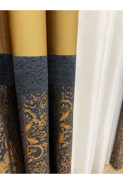Gray Shawl Pattern 1/3 TIGHT PLEAT Jacquard Woven Blackout Curtain