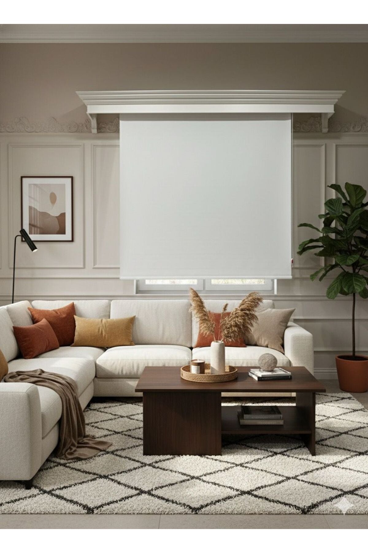 Cream Color Linen-Look Thick Fabric Roller Shade Modern Curtain