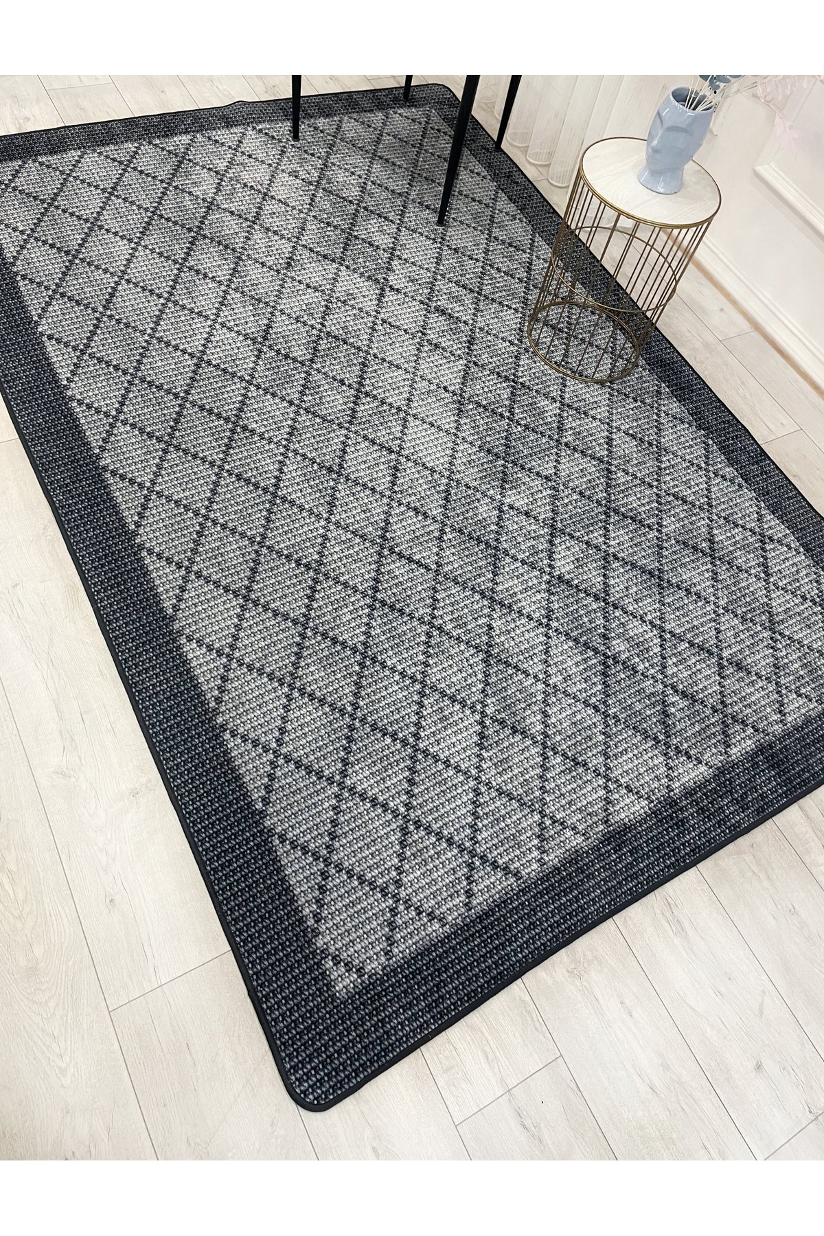 GREEN-BROWN Jute Sisal Look Bordered Non-Slip Base Runner Rug