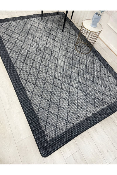 GREEN-BROWN Jute Sisal Look Bordered Non-Slip Base Runner Rug